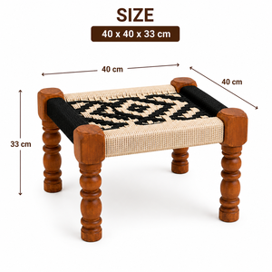 Tabouret ottoman traditionnel en bois fait main de qualité supérieure, rembourré en tissu, meuble polyvalent pour salon et chambre à coucher - Product Image 4