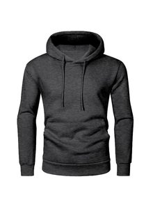 Sweat-shirt à capuche oversize pour homme, gris uni, en coton, décontracté, avec poches, pour l'automne, en molleton de coton épais personnalisé - Product Image 2