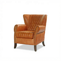 Fauteuil moderne et vintage en cuir véritable pour hôtel et bureau à domicile, dossier incurvé avec tête de clou, chaise de loisirs de couleur beige pour chambre à coucher
