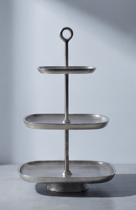 Modern Silver Metal 3 <b>Tier</b> <b>Cake</b> <b>Stand</b> Luxury Rectangular Dessert Display Tray Ring Handle Cupcake Holder Party Table Decor - Product Image 3