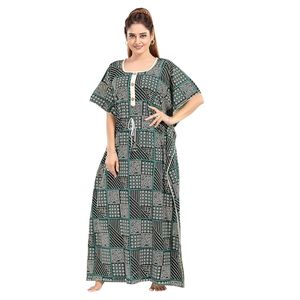Chemise de nuit en coton style kaftan, longue, avec boutons sur le devant, vêtement de détente décontracté - Product Image 1