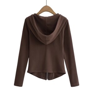 Sweat à capuche décontracté pour femme, 100 % coton, haute qualité, hiver, fermeture éclair intégrale, logo sur le devant, col roulé, anti-boulochage, respirant - Product Image 2