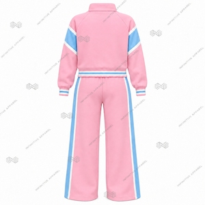 Ensemble de survêtement d'hiver personnalisé JJOA Jack Jill of America pour femme, streetwear, rose et bleu, sweat-shirt à quart de zip et pantalon large - Product Image 2