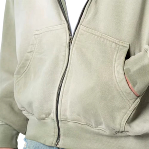 Sweat-shirt zippé à capuche vert olive pour homme, coupe oversize, décontracté, en polaire, avec poches, tricoté, pour l'automne, en polyester - Product Image 6