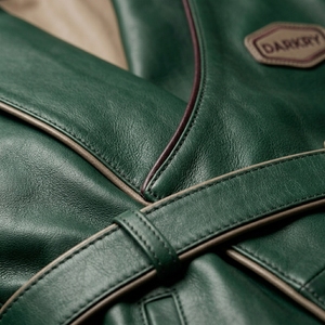 Wholesale Factory Men Emerald Green Genuine Leather Belted Wrap Jacket Darkry Custom Safari <b>Trench</b> Coat Outerwear - Product Image 6