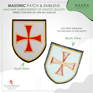 Parche Bordado Rojo con Escudo de las Cruzadas, Caballeros Templarios, Termoadhesivo, Cristiano, Masónico - Product Image 2