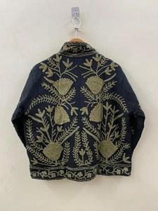 Veste décontractée vintage en coton brodé, col mandarin, motif floral, coupe ample, manches longues, pour l'automne, faite à la main, respirante - Product Image 2