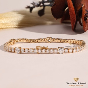 สร้อยข้อมือเทนนิสทรงกลมแบบคลาสสิกสำหรับวันพิเศษ ทองคำแท้ 14k น้ำหนัก 5 กะรัต ประดับเพชร CVD Lab Grown สี D-E-F ความใส VVS-VS - Product Image 2