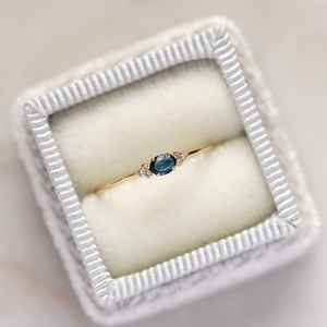 <b>Blue</b> <b>Sapphire</b> Ring <b>Sapphire</b> Stacking Ring 925 Sterling Silver 14K Gold Plated Oval Cut Dainty Ring - Product Image 6