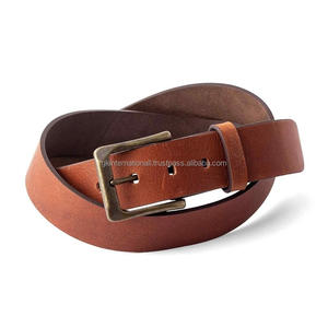 Ceinture décontractée pour hommes de haute qualité en cuir de vachette véritable avec boucle en laiton antique Vintage longueur personnalisée pour unisexe - Product Image 4