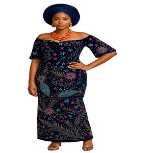 Envoltura George de terciopelo africano de alta calidad con tela de blusa bordada - Product Image 1