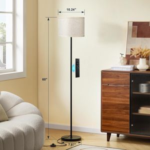 Lampada da Terra Moderna Beige da 60 Pollici con Telecomando per Soggiorno, Camera da Letto, Ufficio e Sala da Pranzo, Palo Nero Incluso - Product Image 2