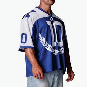 Maillot de football américain surdimensionné en maille respirante pour homme, à manches courtes, imprimé graphique, en polyester, personnalisable pour équipes, services OEM - Product Image 2