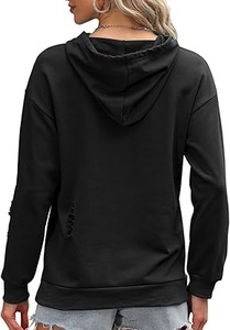 Wholesale OEM Custom Black Color Oversized Fleece Distressed Rip Hoodie French Terry Pullover Hooded Distress Breathable - Product Image 2