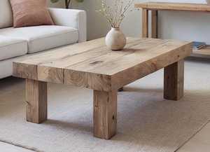 โต๊ะกาแฟไม้เนื้อแข็งทันสมัย พร้อมท็อปไม้ธรรมชาติหนา ขาเหลี่ยมแข็งแรง และพื้นผิวเรียบหรูสำหรับห้องนั่งเล่น - Product Image 3