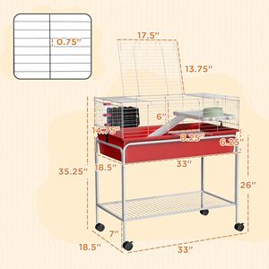 Gabbia Rossa a Due Piani per Piccoli Animali 84 cm x 47 cm x 89 cm con Supporto Rimovibile, Ripiano e Ruote - Habitat per Animali Domestici - Product Image 2