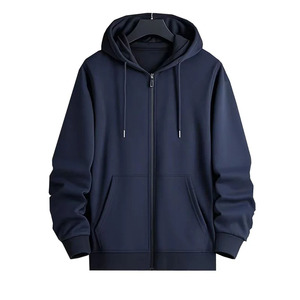 Men Custom Navy Blue Zip Up Hoodie <b>Jacket</b> Blank Fleece Plain Heavyweight Hooded Sweatshirts Casual Winter Wear Bulk - Product Image 1