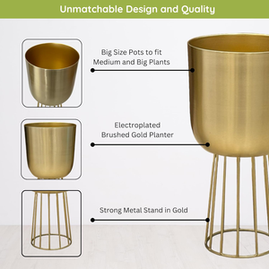 Decorative Metal Floor <b>Planters</b> for Indoor Plants for Living Room Modern Decorative Gold <b>Planters</b> and Flower Pots Set of 2 - Product Image 5
