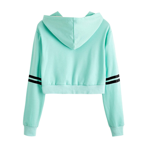 เสื้อฮู้ดครอปสีเขียวมิ้นท์สำหรับผู้หญิง แขนยาว ผ้าถัก คอตตอนเนื้อแน่น ด้านหน้าเป็นผ้าทึบ เป็นมิตรกับสิ่งแวดล้อม ระบายอากาศได้ดี เหมาะสำหรับใส่ลำลองในฤดูใบไม้ร่วง - Product Image 2