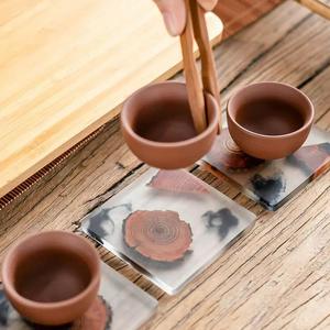 vCreative Wooden Coffee <b>Coaster</b> Resin Insulation Simple Cup Holder Kitchen <b>Drink</b> Ware <b>Coaster</b> Square Tea Cup Mat for Gift - Product Image 6