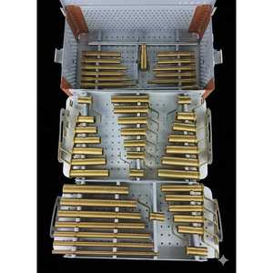 Sistema de retractores tubulares MIS para columna vertebral, instrumentos de cirugía mínimamente invasiva con revestimiento de titanio dorado y caja de esterilización. - Product Image 1