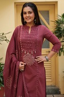 Ensemble Kurti droit en pur coton de qualité supérieure pour femme, avec pantalon et dupatta, orné de motifs miroir et imprimés