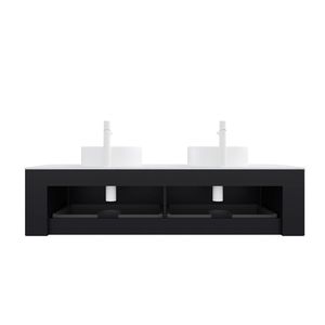 DINA 60\" <b>Wall</b> Mounted Bathroom Vanity with <b>Floating</b> Curved Edges Striped 2-Whit Drawers 2 Sinks Storage Cabinet - Product Image 4