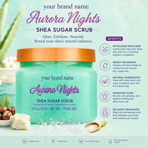 Aurora Nights Shea Sugar <b>Scrub</b> Wholesale Deep Exfoliating & Moisturizing <b>Body</b> Polish with Natural Shea Butter & Nourishing Oil - Product Image 3