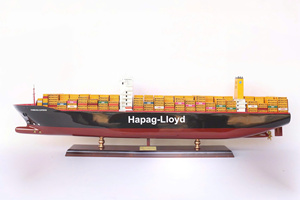 Modèle de navire cargo en bois fait main HAPAG LLOYD HAMBURG EXPRESS pour exposition, objet de collection, cadeau d'affaires mondial - Product Image 2