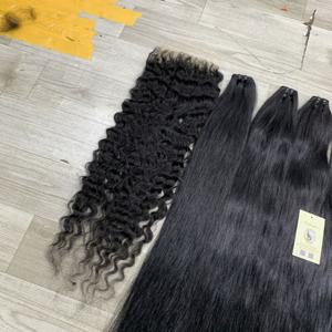 Cheveux vietnamiens bruts 6x6 HD Closure Straight Loose Deep Wave Lot de mèches noires de jais à double tirage Extensions de trame - Product Image 6