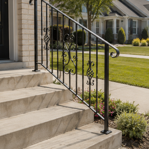 Modern Decorative Wrought Iron Stair <b>Railing</b> Indoor <b>Outdoor</b> Balcony Handrail Black Metal Safety <b>Railing</b> Design - Product Image 3