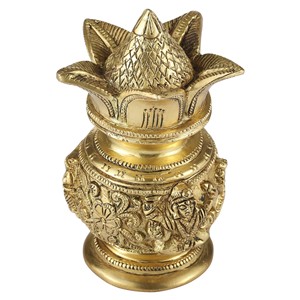 Jarrón de latón Kalash de coco de 3 pulgadas con grabado supremo para ilustraciones de Metal Lakshmi Worship - Product Image 2