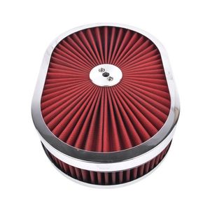 12\" Oval Super Flow Thru Air Filter Washable for SBC Chevy & for Ford 5 1/8 Carb Neck 4 Barrel - Product Image 2