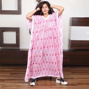 Nouvelle Arrivée 2026 Robe Longue Kaftan Indienne Imprimée à la Main Coupe Ample Kimono pour Vacances Vêtements d'Été pour Femmes - Product Image 1