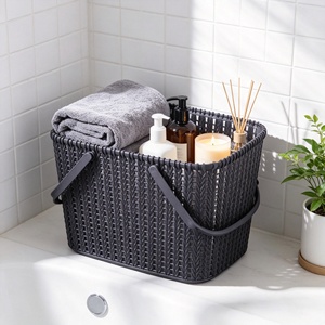Modern Woven Plastic <b>Table</b> Top Bathroom Storage <b>Basket</b> Draining Organizer Bin Portable Stackable Laundry Toiletry Holder - Product Image 1