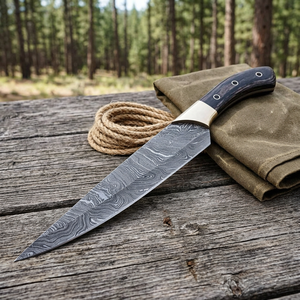 Cuchillo Táctico de Caza de Acero de Damasco Forjado de Alta Resistencia, Cuchillo de Supervivencia para Exteriores con Guarda de Latón Brillante para Camping - Product Image 5