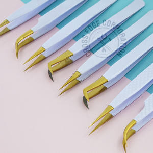 Custom Logo Fiber Tip Eyelash Extension Tweezer 90 degree Glitter White Volume Lash <b>Tool</b> Stainless Steel Professional - Product Image 5
