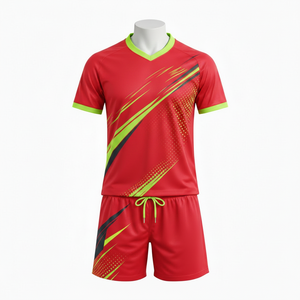 Conjunto de uniforme de rugby sublimado con cuello en V rojo para hombre, manga corta, absorción de humedad, estampado geométrico, uniforme para adulto - Product Image 1