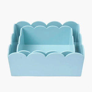 <b>Set</b> Of 2 Scalloped Lacquer Organizer Storage Box For <b>Desk</b> Setup, Office Supplies And Decoration Handmade Products - Product Image 4