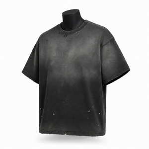 Camiseta de Manga Corta Oversize para Hombre, Color Gris Oscuro, Estilo Desgastado, Cuello Redondo, Estilo Urbano - Product Image 3
