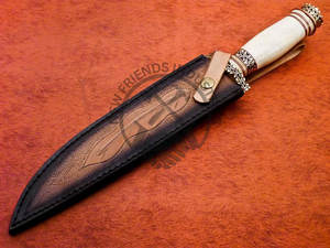 Nueva Edición de Cuchillo de Caza Personalizable de Acero de Damasco para Exteriores con Mango de Hueso de Camello y Latón, Cuchillo Bowie Afilado para Camping y Supervivencia - Product Image 6