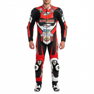 Combinaison de course premium pour homme 1 pièce en cuir de vache véritable/cuir de kangourou, style MotoCP, avec protections niveau 2 - Product Image 1