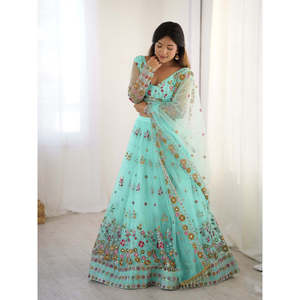 Lehenga choli ชุดปาร์ตี้ออกแบบสำหรับผู้หญิงพร้อมด้ายและชุดทำงานเป็นลำดับ - Product Image 6