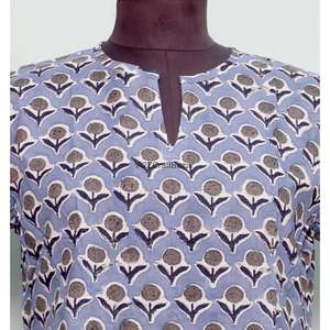 Robe trapèze mi-longue en coton indien imprimé à la main, col en V, manches courtes, pour femme, idéale pour les fêtes, les vacances d'été à la plage - Product Image 2