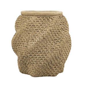 Diseño tejido intrincado, maceta decorativa de arena y cemento marrón, herramienta de torneado única - Product Image 1