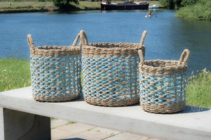 Customize Handmade Storage <b>Basket</b> Natural <b>Woven</b> Seagrass <b>Basket</b> with Handles Boho Rustic Home Decor Laundry <b>Basket</b> - Product Image 3