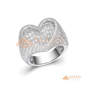 <b>Mens</b> <b>Silver</b> Tone Moissanite Heart <b>Ring</b> Luxury Baguette Cut Diamond Look Statement <b>Ring</b> for <b>Men</b> - Product Image 6