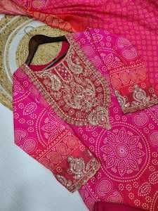 Salwar Kameez ethnique indien pakistanais en Chinon pur, avec broderie lourde, travail de codage, de Dori et de sequins, élégant, pour la plage, séchage rapide, festif - Product Image 6