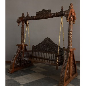 Antique Black Gold Finish <b>Swing</b> For Home Traditional Wood <b>Swing</b> With Black Gold Finish And Floral Carvings For Home Decoration - Product Image 5