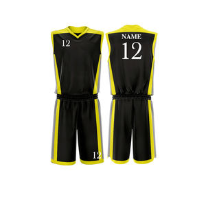 Ensemble de maillot de basket-ball noir et jaune, joueur n°12, sublimé, en polyester anti-humidité, unisexe, vêtements de sport pour adultes - Product Image 5